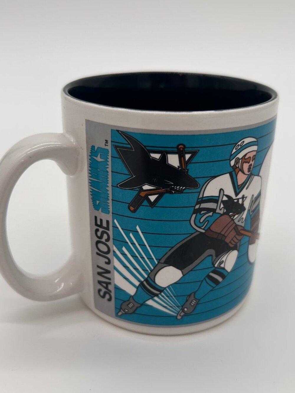 Vintage SAN JOSE SHARKS full size NHL team logo ceramic coffee‎ mug 1992